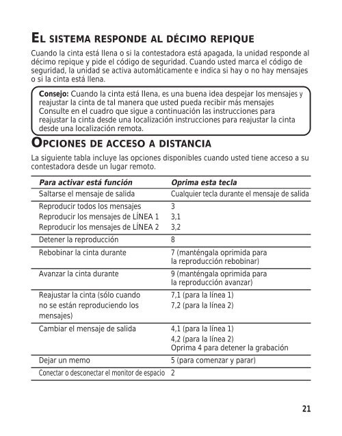 Sistema Contestador de dos Lineas Guía del Usuario - Thomson ...