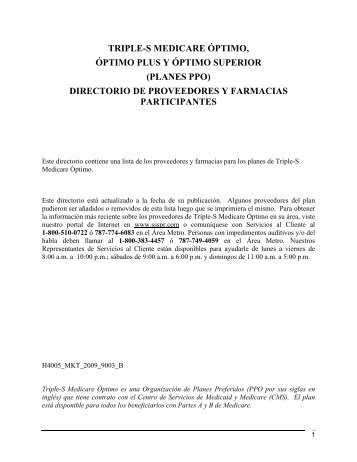 TRIPLE-S MEDICARE ÓPTIMO, ÓPTIMO PLUS Y ... - Planes Medicare