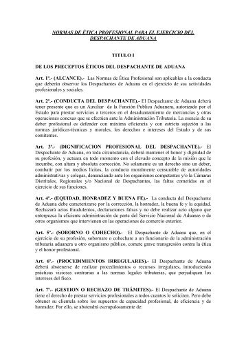 Normas y Etica - Cámara Nacional de Despachantes de Aduanas