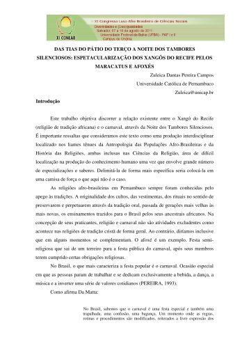 das tias do pátio do terço a noite - XI Congresso Luso Afro Brasileiro ...