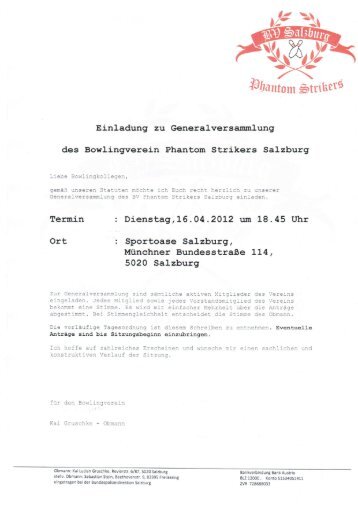 Einladung Generalversammlung 2013 BV Phantom Strikers Salzburg