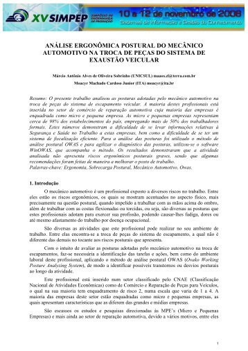 análise ergonômica postural do mecânico automotivo na troca de ...