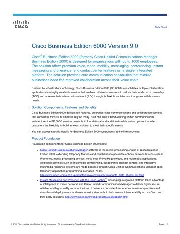 Cisco Business Edition 6000 Version 9.0 - Vidofon