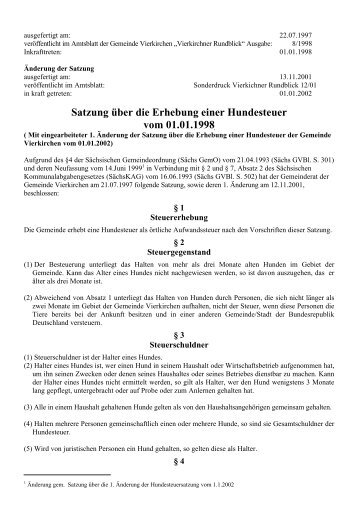 Satzung über die Erhebung einer Hundesteuer vom ... - Vierkirchen