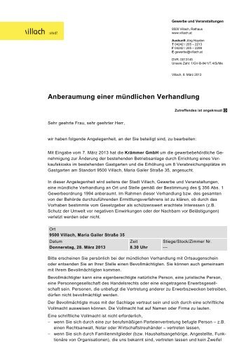 Anberaumung einer mündlichen Verhandlung - Villach