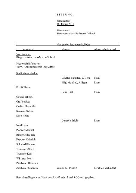 Protokoll zur Sitzung des Stadtrats vom 18.01.2010 - bei der Stadt ...