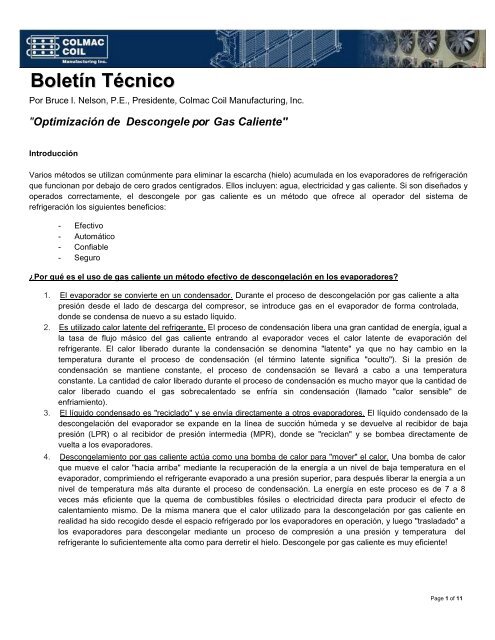 Boletín Técnico - Colmac Coil Manufacturing, Inc.