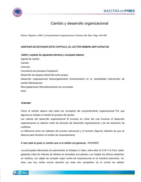 CAMBIO Y DESARROLLO ORGANIZACIONAL - Uovirtual.com.mx