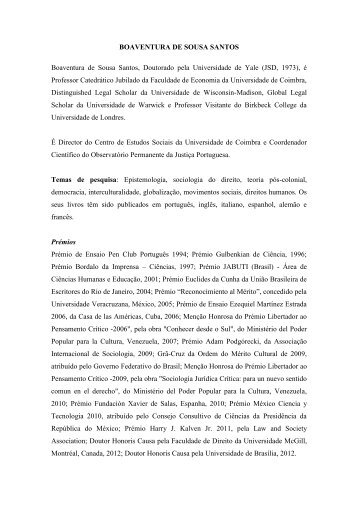 Nota biográfica - Boaventura de Sousa Santos