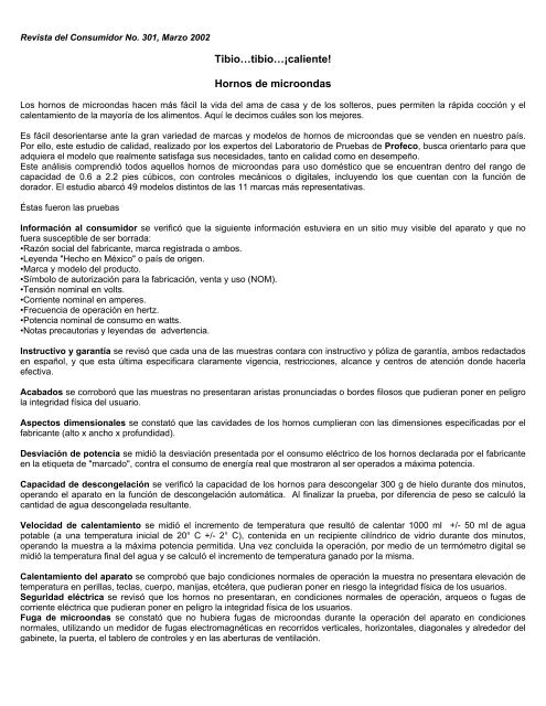 Tibio…tibio…¡caliente! Hornos de microondas - Profeco