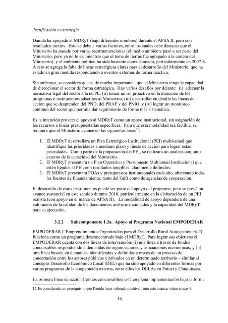 apoyo al sector agropecuario y de producción, 2010-14 bolivia