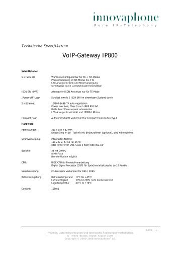 Innovaphone IP800 Gateway Datenblatt