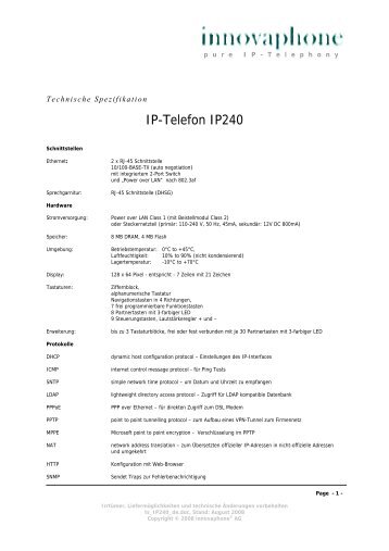 Innovaphone IP240 Telefon Datenblatt