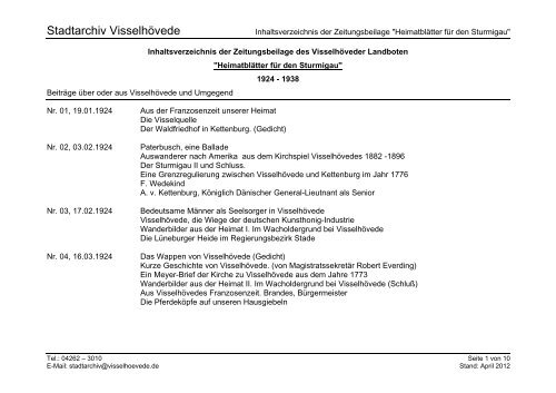 10 Inhaltsverzeichnis "Heimatblätter für den Sturmigau" - Stadt ...