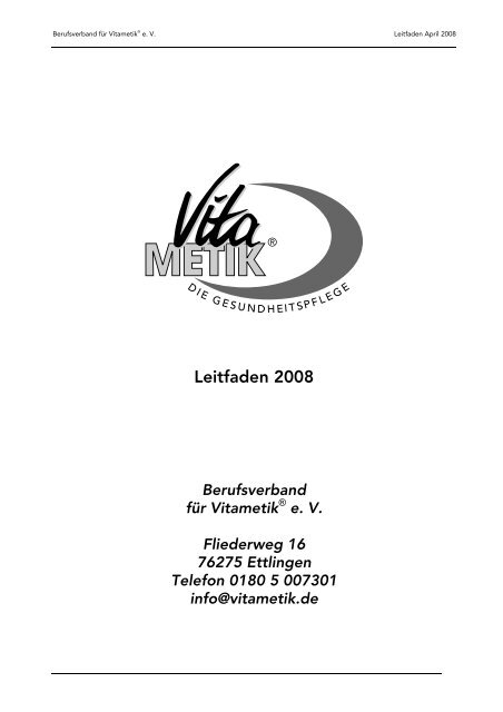 Leitfaden 2008 - Berufsverband für Vitametik e.V.