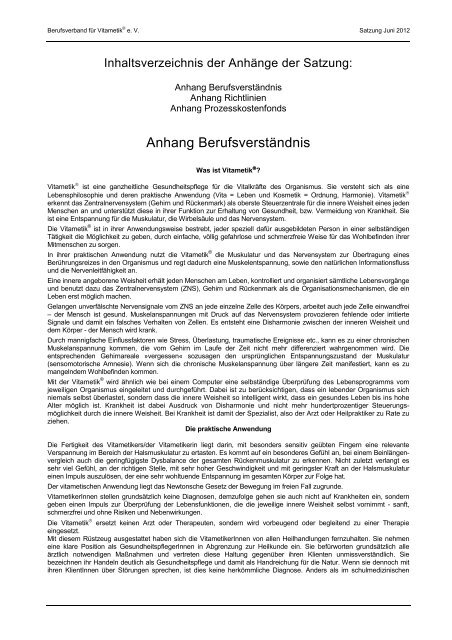 Satzung Berufsverständnis Richtlinien - Berufsverband für Vitametik ...