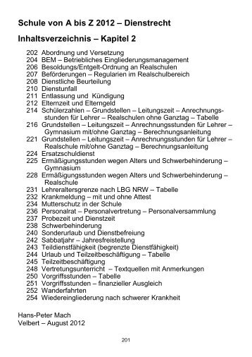 Schule von A bis Z 2012 â Dienstrecht Inhaltsverzeichnis ... - VLBS