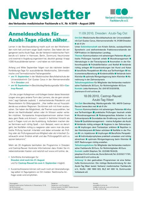 Newsletter Nr. 4 vom August - Verband medizinischer Fachberufe eV