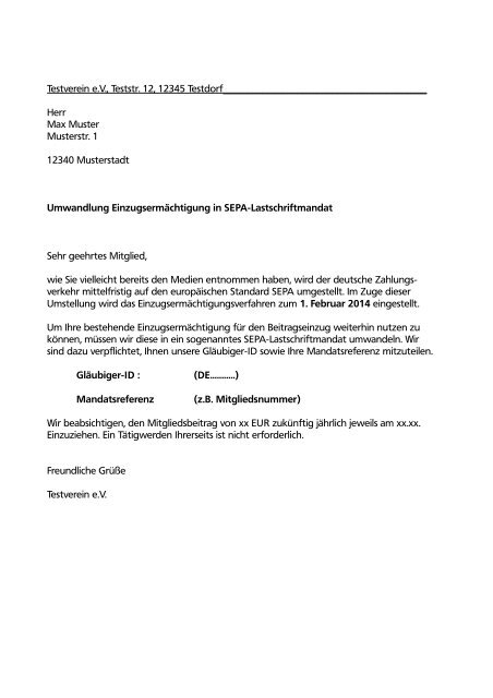 Musteranschreiben Fur Vereine