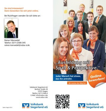 Flyer - Ausbildung bei uns - Volksbank Siegerland eG