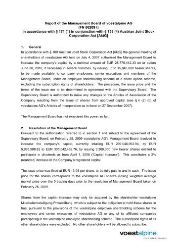 Bericht des Vorstandes - voestalpine