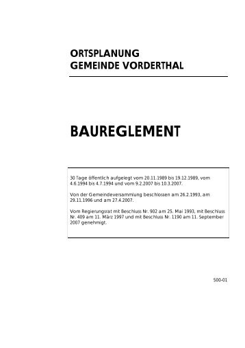 ORTSPLANUNG GEMEINDE VORDERTHAL BAUREGLEMENT