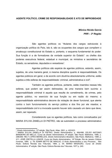 Agente político, crime de responsabilidade e ato de improbidade ...