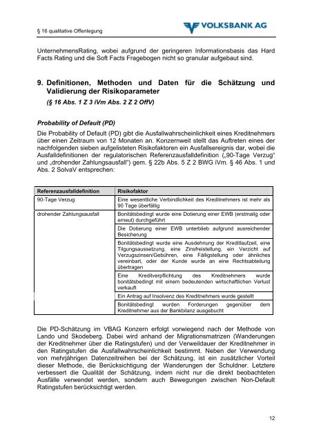 Kontrollmechanismen für Ratingsysteme ... - Volksbank AG