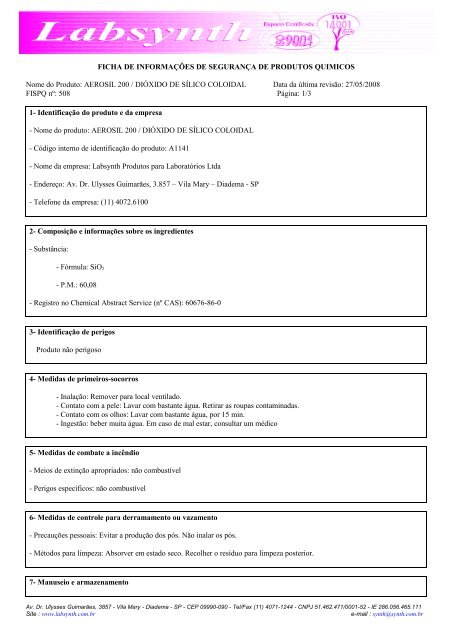 ficha de informações de segurança de produtos químicos - Labsynth