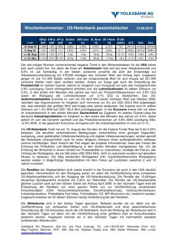 Wochenkommentar: US-Notenbank pessimistischer ... - Volksbank AG