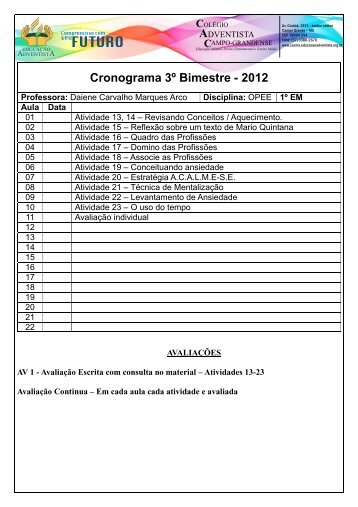 Cronograma 3º Bimestre - 2012