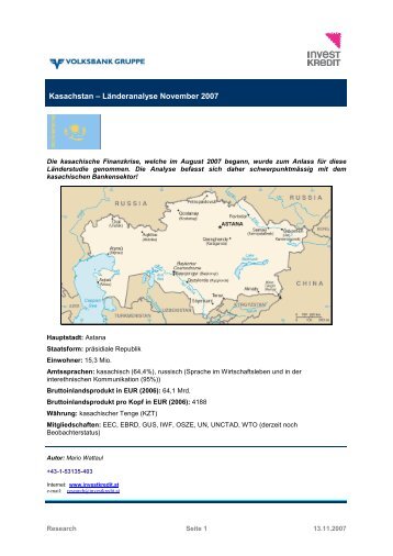 Kasachstan â LÃ¤nderanalyse November 2007 - Volksbank AG