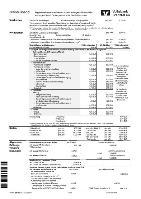 Unser Preisaushang (pdf-Datei) - Volksbank Brenztal eG