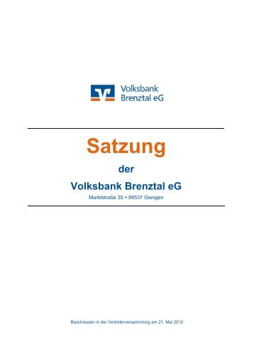 Satzung der Volksbank Brenztal eG (pdf, 433 kb