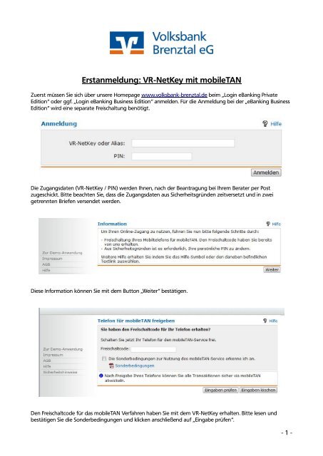 Erstanmeldung: VR-NetKey mit mobileTAN - Volksbank Brenztal eG