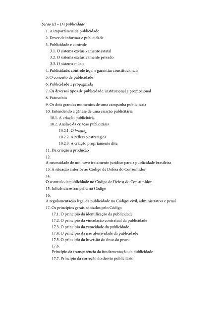 índice geral índice sistemático do código de defesa do consumidor