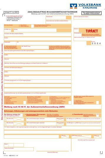 273150 Zahlungsauftrag TIPANET - Volksbank Karlsruhe