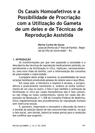 Os Casais Homoafetivos ea Possibilidade de Procriação com - Emerj