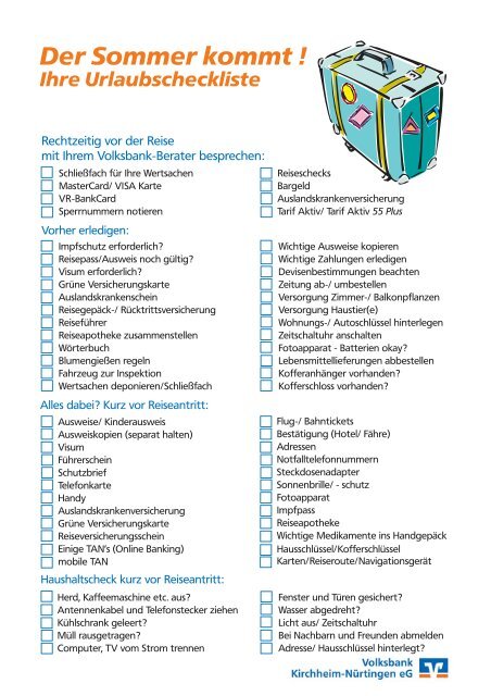 Urlaubscheckliste Downloaden 57 Kb Volksbank Kirchheim
