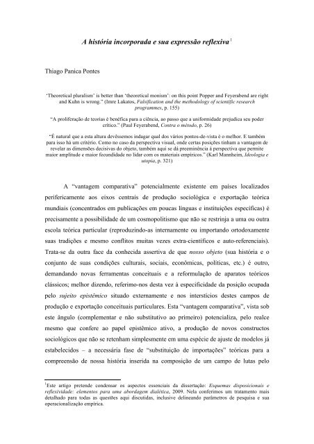 A história incorporada e sua expressão reflexiva - Sociofilo