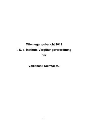 Offenlegungsbericht 2011 - Volksbank Sulmtal eG