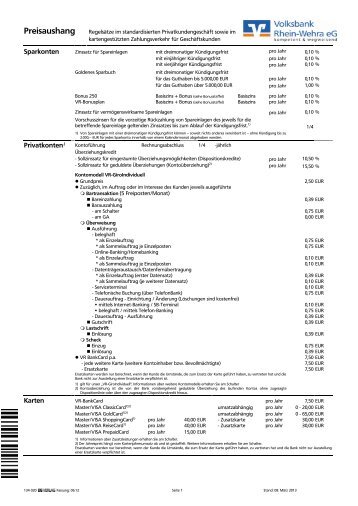 Preisaushang - Volksbank Rhein-Wehra  eG