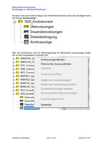 Anleitung für den elektronischen-Kontoauszug über VR-NetWorld