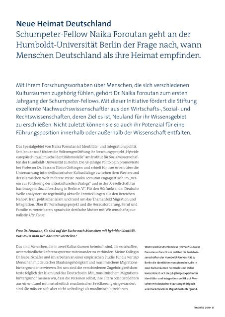 Impulse für die Wissenschaft 2010 - VolkswagenStiftung