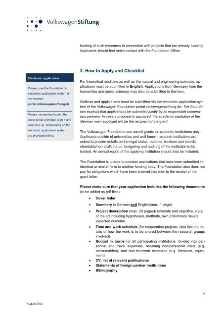 Information for Applicants 72 - VolkswagenStiftung
