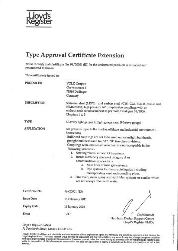 Type Approval Certificate Extension - Volz Gruppe GmbH