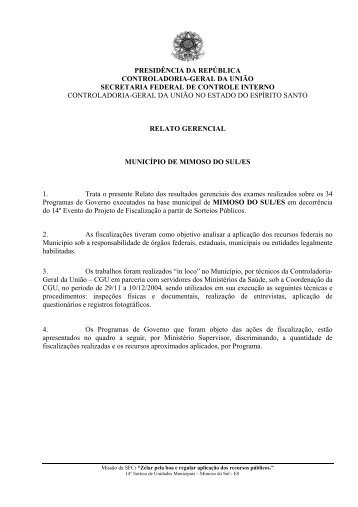 relatório de fiscalização nº 350 município de mimoso do sul - es ...