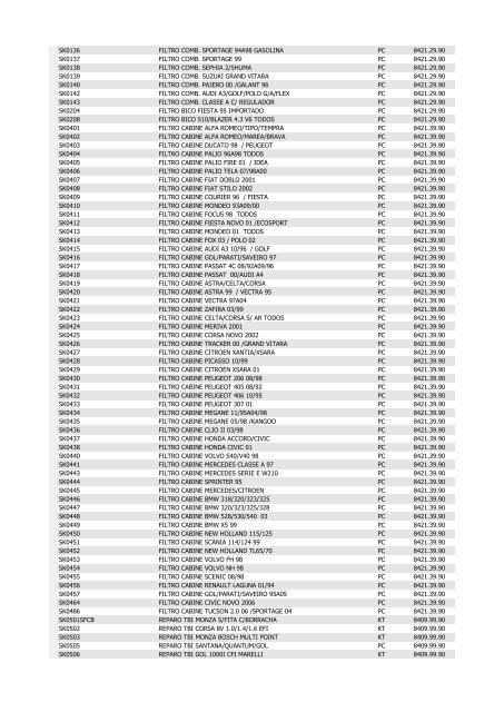 LISTA DE PRODUTOS COM NCM