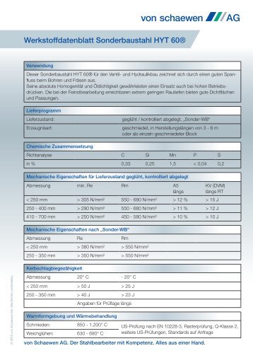 Werkstoffdatenblatt Sonderbaustahl HYT 60® - von Schaewen AG