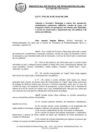 Lei nº4.794_2008 - Pedágio Municipal - Pindamonhangaba